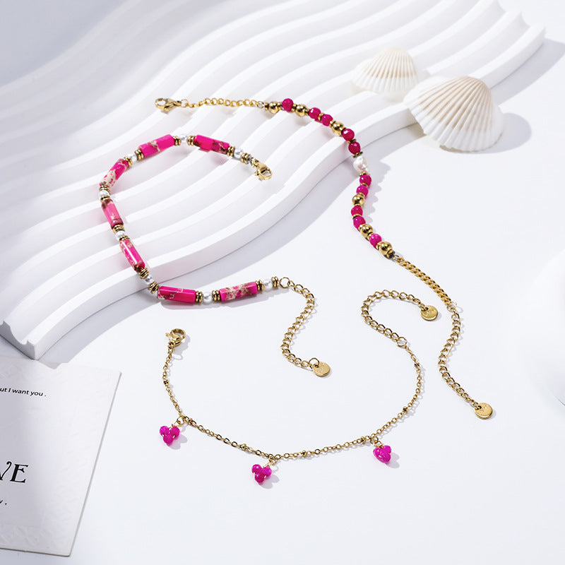 Wholesale Gold Plated Stainless Steel Freshwater Natural Stone Bracelet